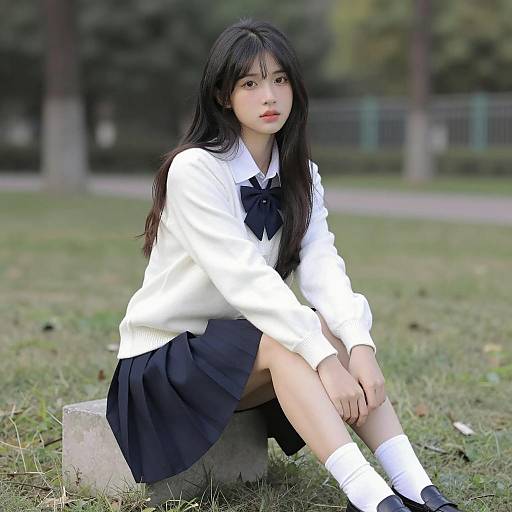 Serene School Girl in Nature's Embrace