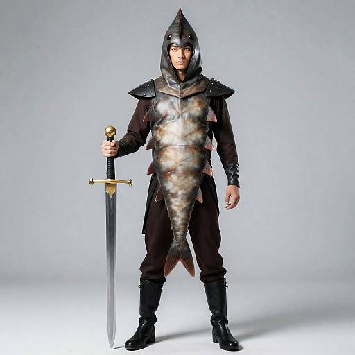 Man in Flounder Fish Costume with Sword