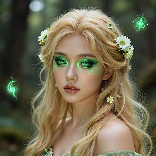 Fantasy Blonde with Green Glowing Eyes