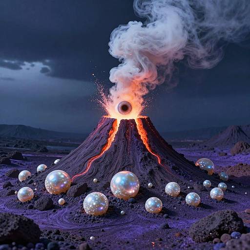 Iridescent Volcano with Demonic Eye Smoke