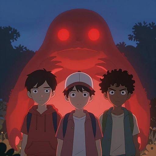 Boys Confronting a Glowing Creature