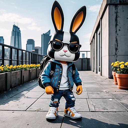 Funko Pop Bunny in Urban Rooftop Setting