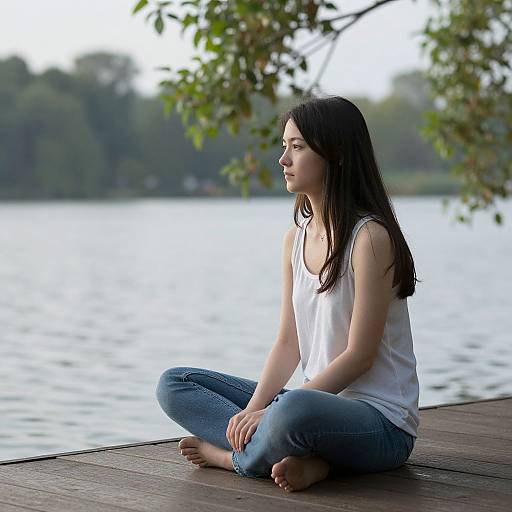 Serene Contemplation by Lakeside Dock