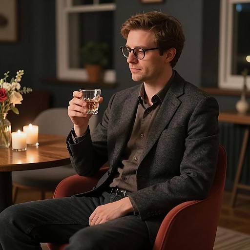 Man in Blazer Relaxing in Dim Room