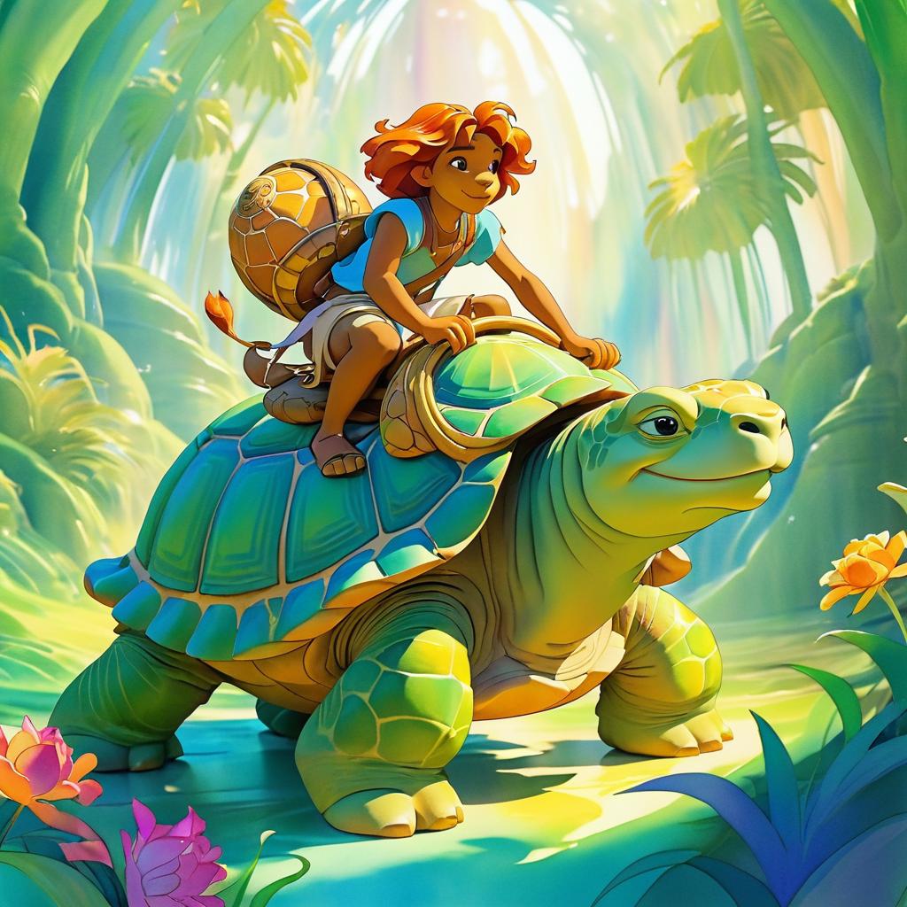 Simba's Journey on a Giant Tortoise