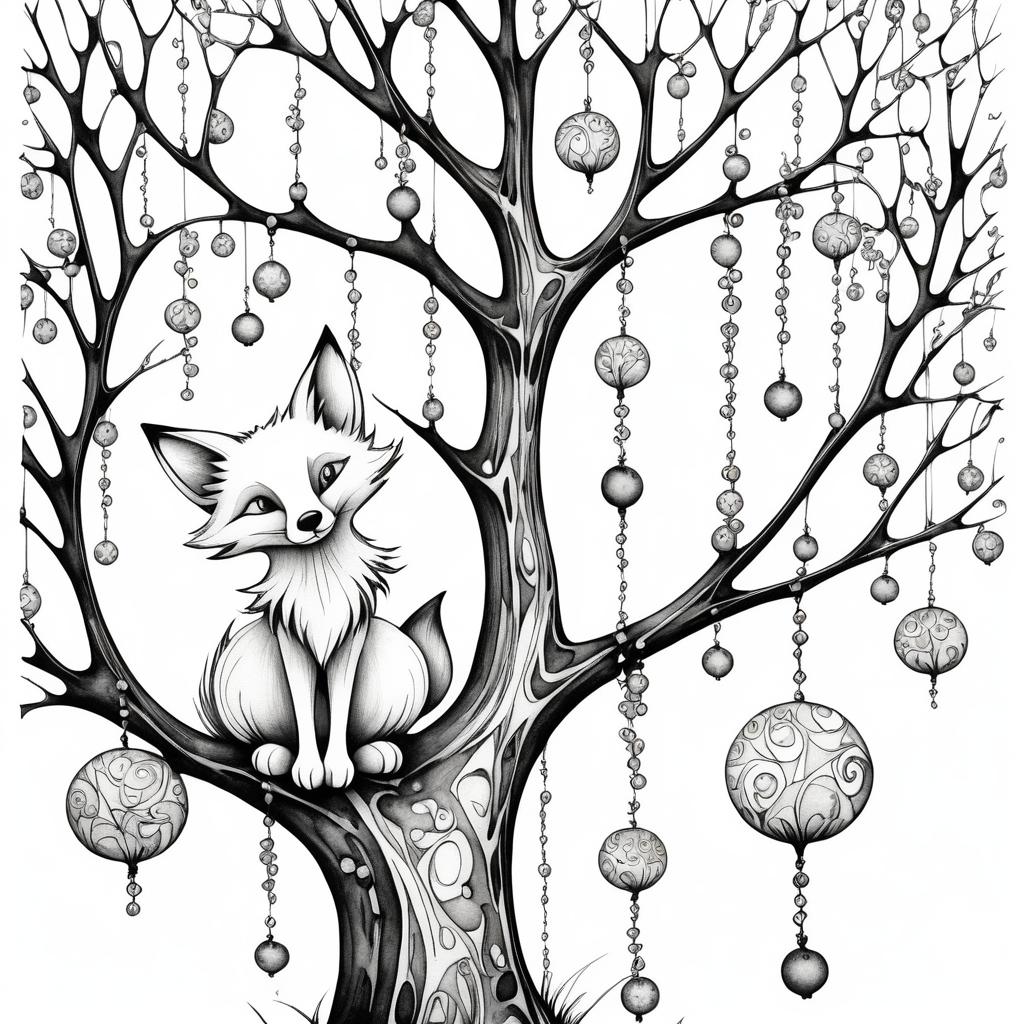 Whimsical Fox Climbing Gumdrop Tree