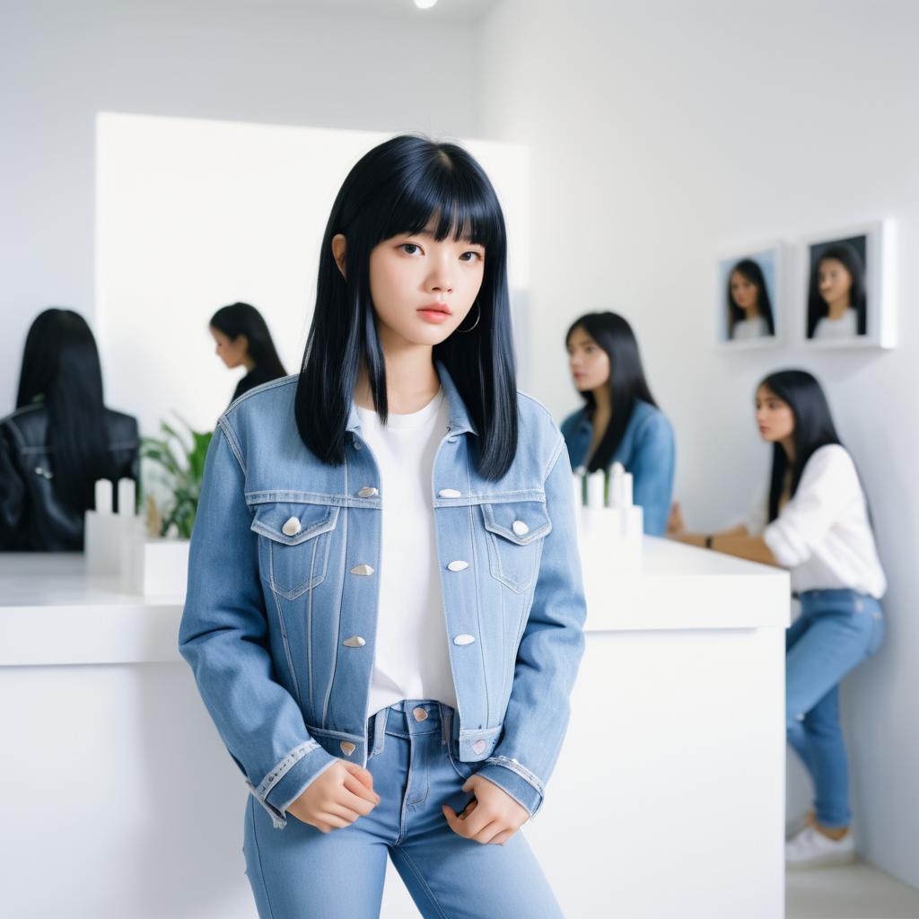 Teen Girl in Trendy Denim Jacket