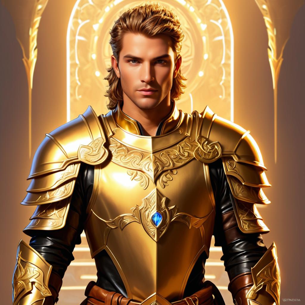 Handsome Human Paladin in Golden Armor