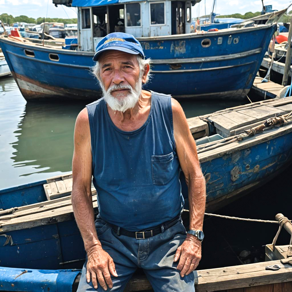 Old Fisherman in Blue Tube Top