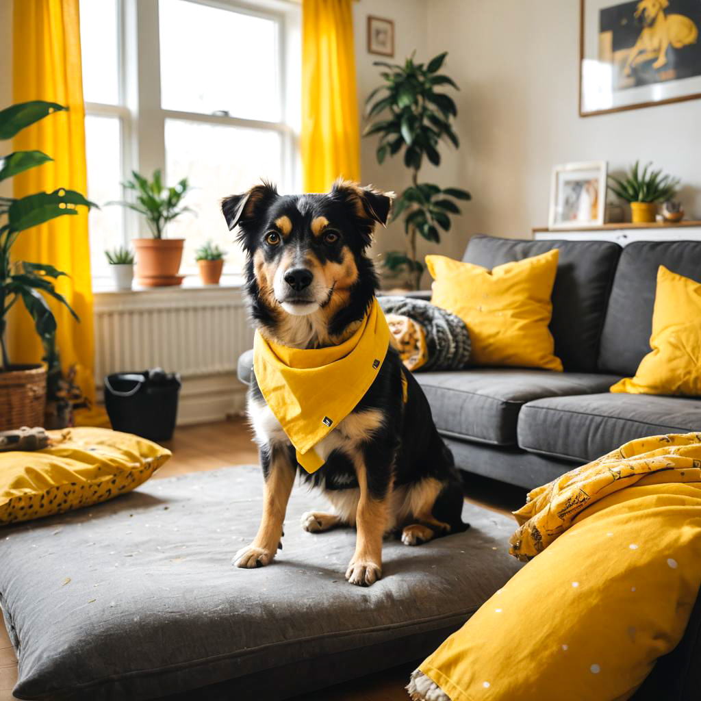 Energetic Dog Posing in Cozy Living Room