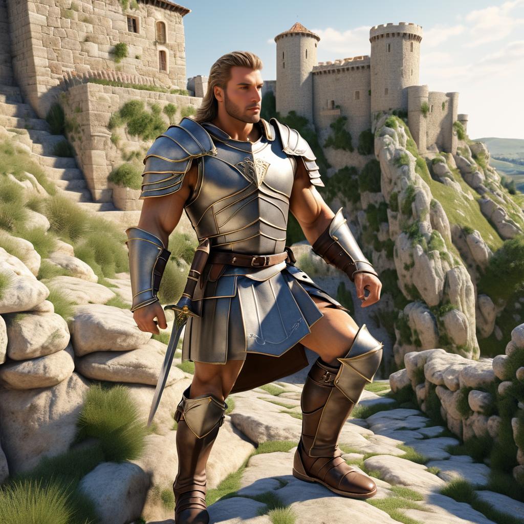 Muscular Knight Descending Castle Rampart