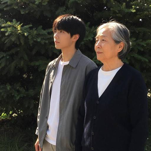 Sunlit Garden Portrait of Two Generations