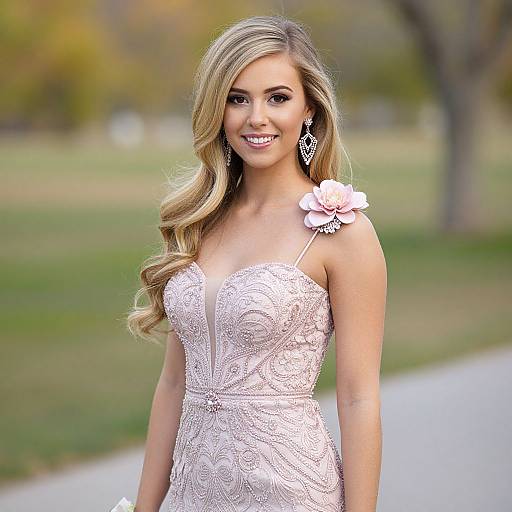 Elegant Blonde in Pink Homecoming Dress
