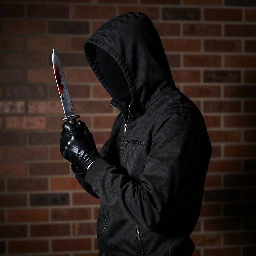Mysterious Figure with Blood-Stained Knife