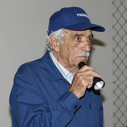 Elderly Man with Flashlight in Indoor Setting