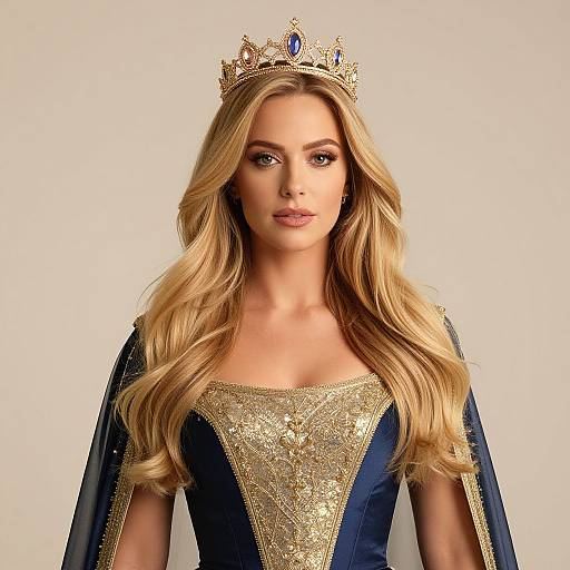 Regal Blonde Woman in Blue Dress