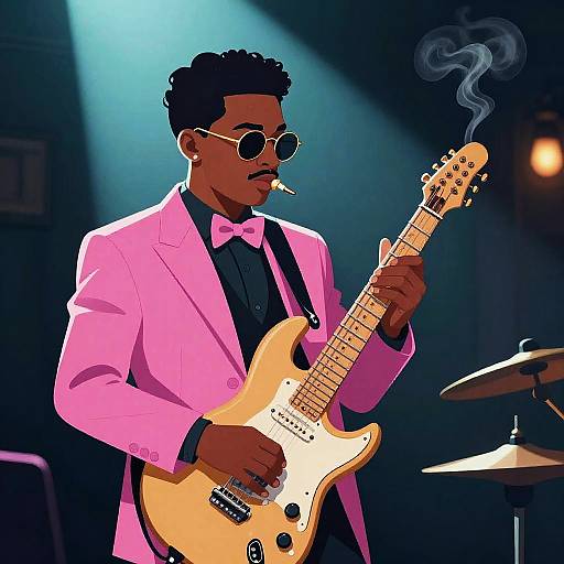 Magenta Teal Jazz Musician Illustration