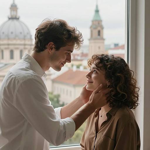 Romantic Window Scene with Cityscape