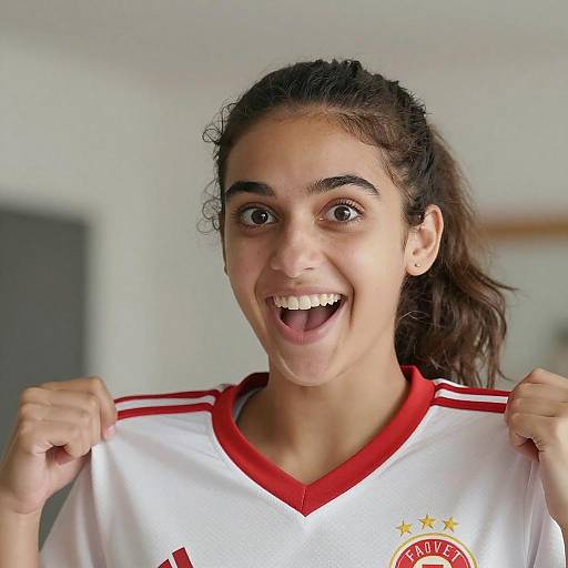Cheerful Young Woman with Sports Jersey