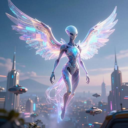 Vibrant AI Alien with Ethereal Wings