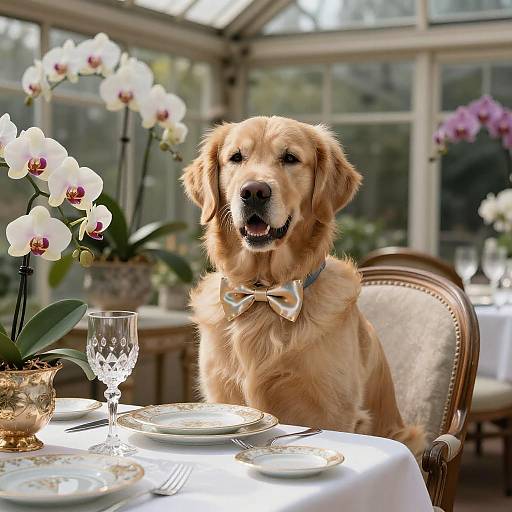 Elegant Golden Retriever in Victorian Greenhouse