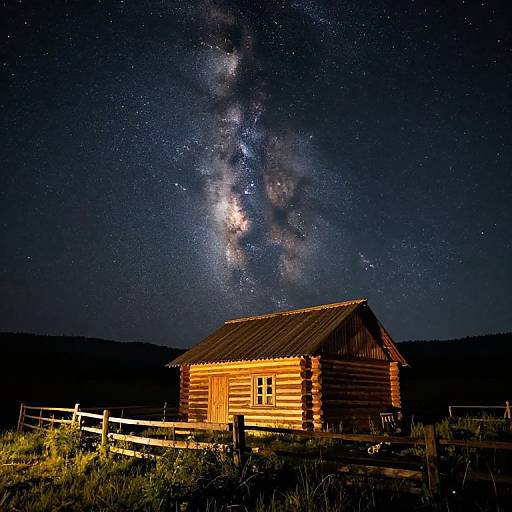 Milky Way Over Rustic Log Cabin