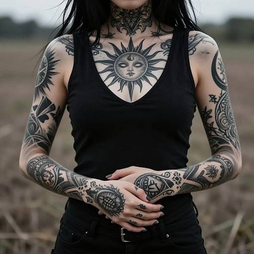 Gothic Tattooed Person in Field