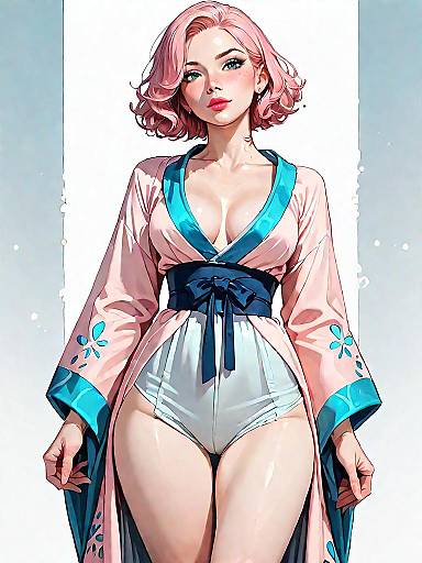 Pink Silk Boudoir Robe Anime Girl