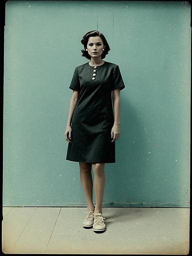 Minimalist Chic Woman in Black Tunic Dress