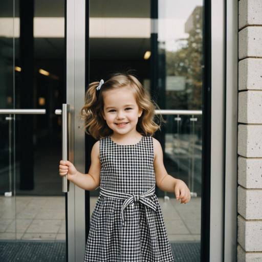 Smiling Toddler Girl in Gingham Dress