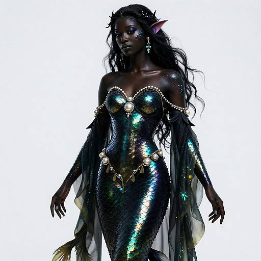 Iridescent Merfolk in Kelp Ceremonial Robe