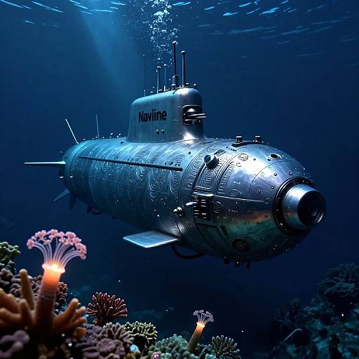 Naviline Submarine Exploring Bioluminescent Depths