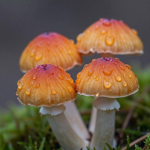 Vibrant Close-Up Mushrooms with Droplets