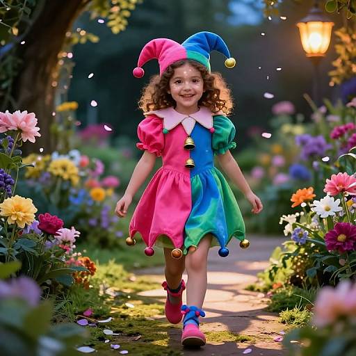 Twilight Jester Girl in Magical Garden