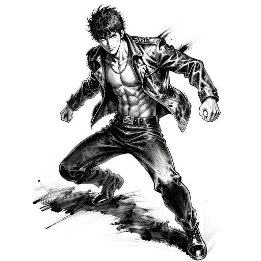 Dynamic Ink Wash Male Figure in Leather Jacket