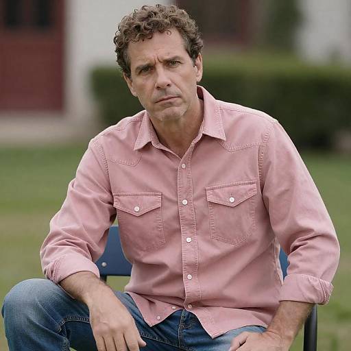 Serious Man in Pink Denim Shirt