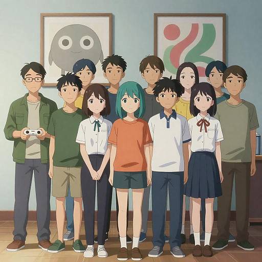 Diverse Group in Anime Style Room Scene