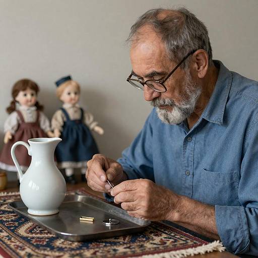 Elderly Craftsman Focused on Repairing