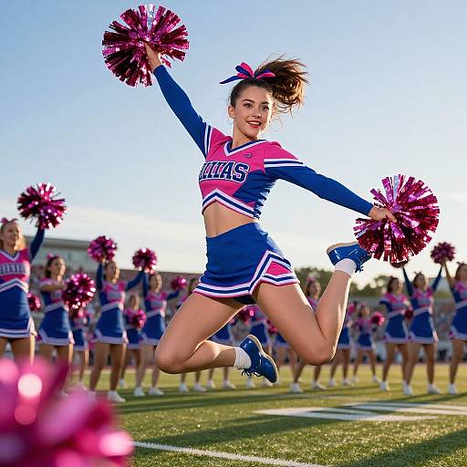 Dynamic Cheerleader Mid-Jump Pose