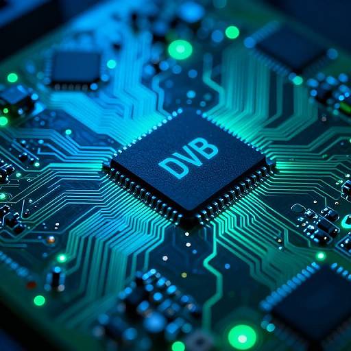 Close-up photograph of a blue-lit, glowing CPU chip labeled 