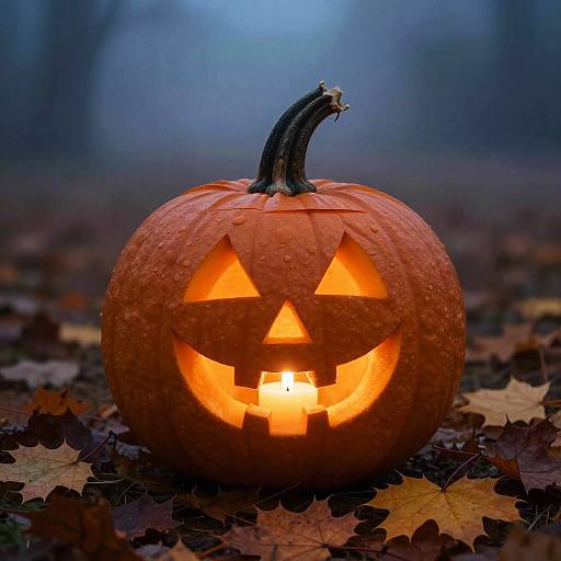 Glowing Pumpkin on Foggy Autumn Night