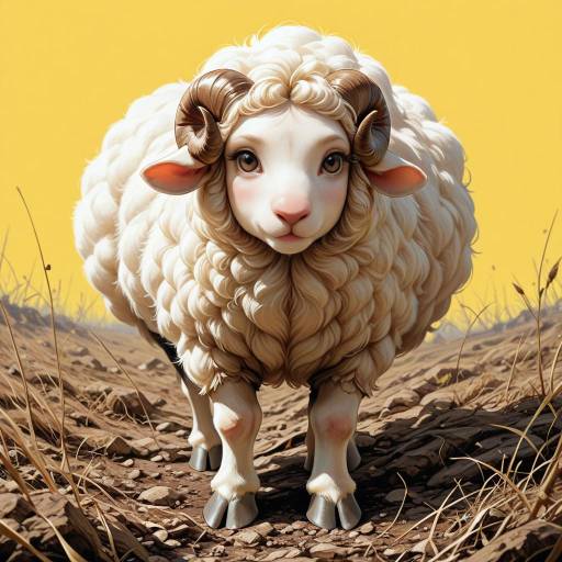 Realistic Sheep Foraging on Yellow Background Realistic Sheep Foraging on Yellow Background