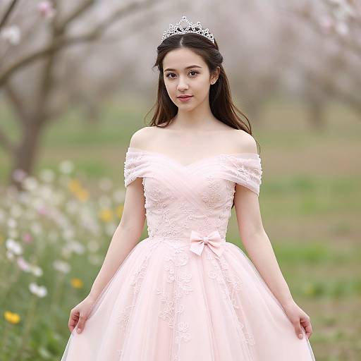 Elegant Princess in Floral Field