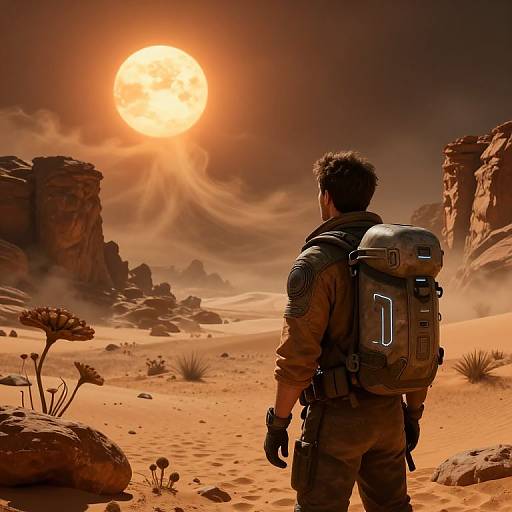 Sci-Fi Explorer in Twin Suns Desert