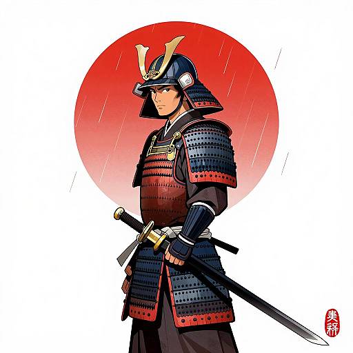Profile Samurai with Red Sun Illustration