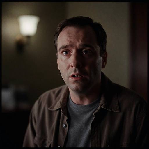 Man with Terrified Expression in Low Light