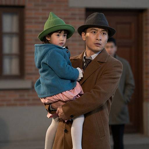 Man Carrying Young Girl Outdoors at Night