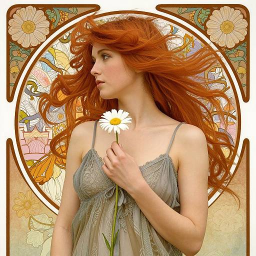 Art Nouveau Woman with Daisy