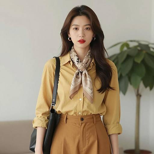 Young Asian Woman in Mustard Semi Casual Attire