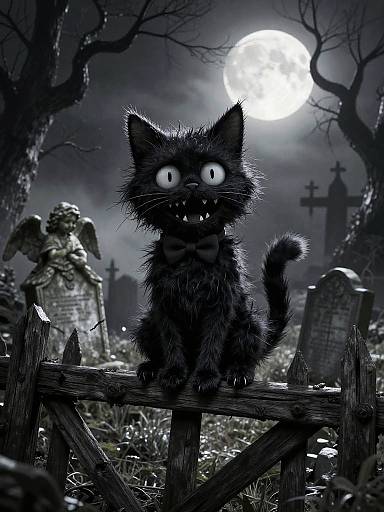 Spooky Stylized Cat in Graveyard
